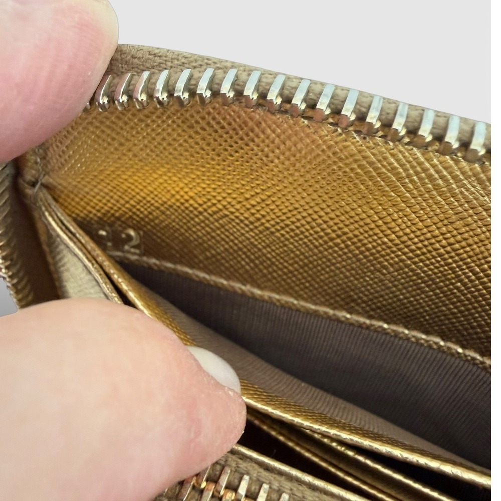 Prada Milano Metallic Gold Saffiano Zip Around Continental Wallet Leather - Picture 10 of 10